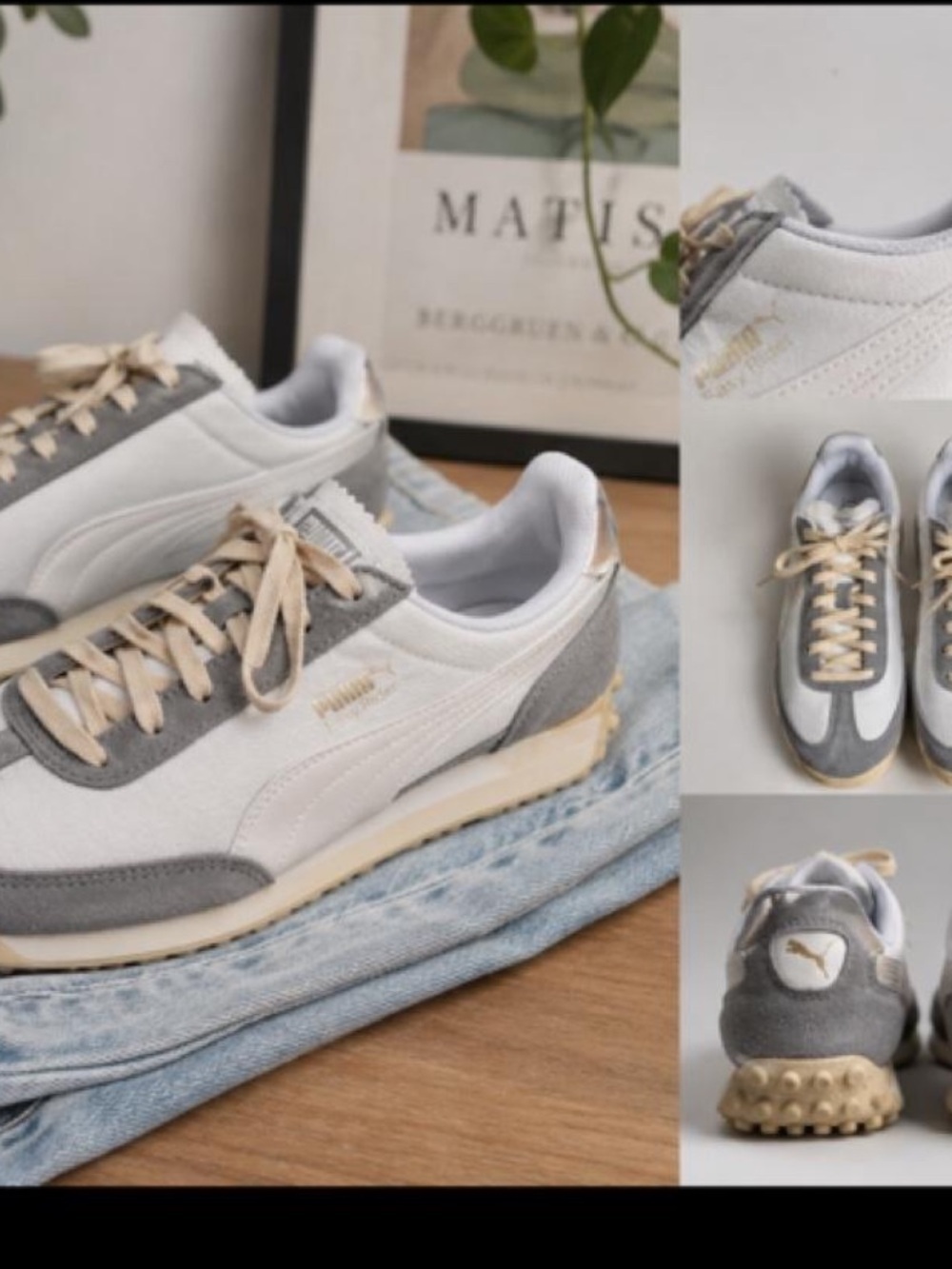 Puma, Gray and Beige Retro Runner Sneakers